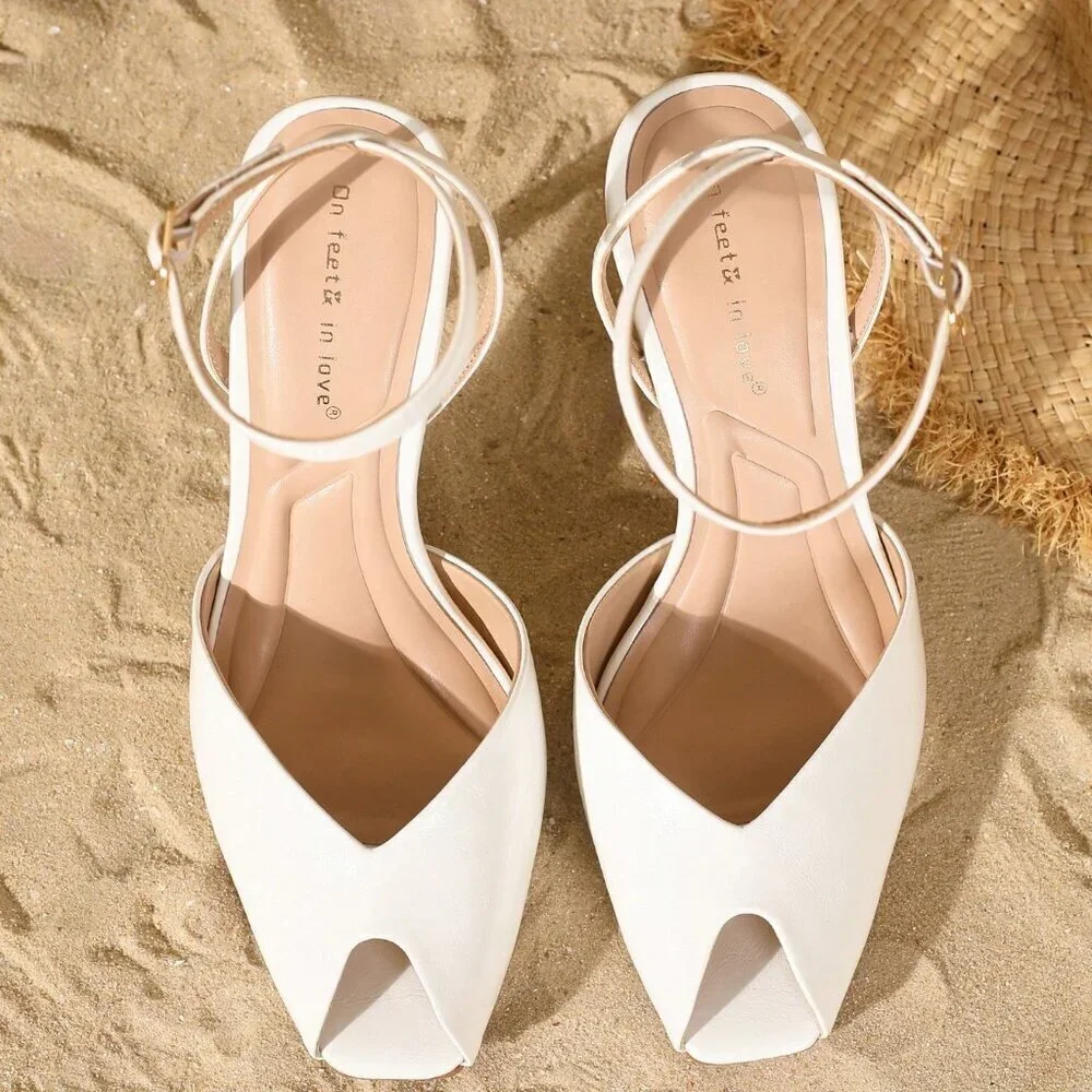 White Elegant Women's Strap Sandals with Open Toe and Thin Heels